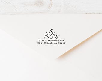 Self Inking Return Address Stamp for Housewarming Gift, Engagement Gift or Wedding Invitations, Personalized Address Stamp with Heart