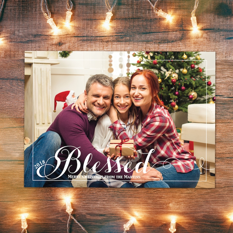 Blessed Christmas card, holiday photo card, printable blessed Christmas card, famiy photo card, printable or printed cards 