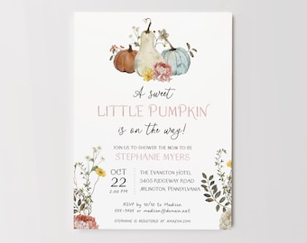 Pumpkin Baby Shower Invitation, Little Pumpkin Baby Shower, Fall Baby Shower Invite, Autumn Shower, Printed or Printable