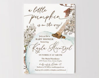 Pumpkin Baby Shower Invitation, Little Pumpkin Baby Shower, Fall Baby Shower Invite, Autumn Shower, Printed or Printable
