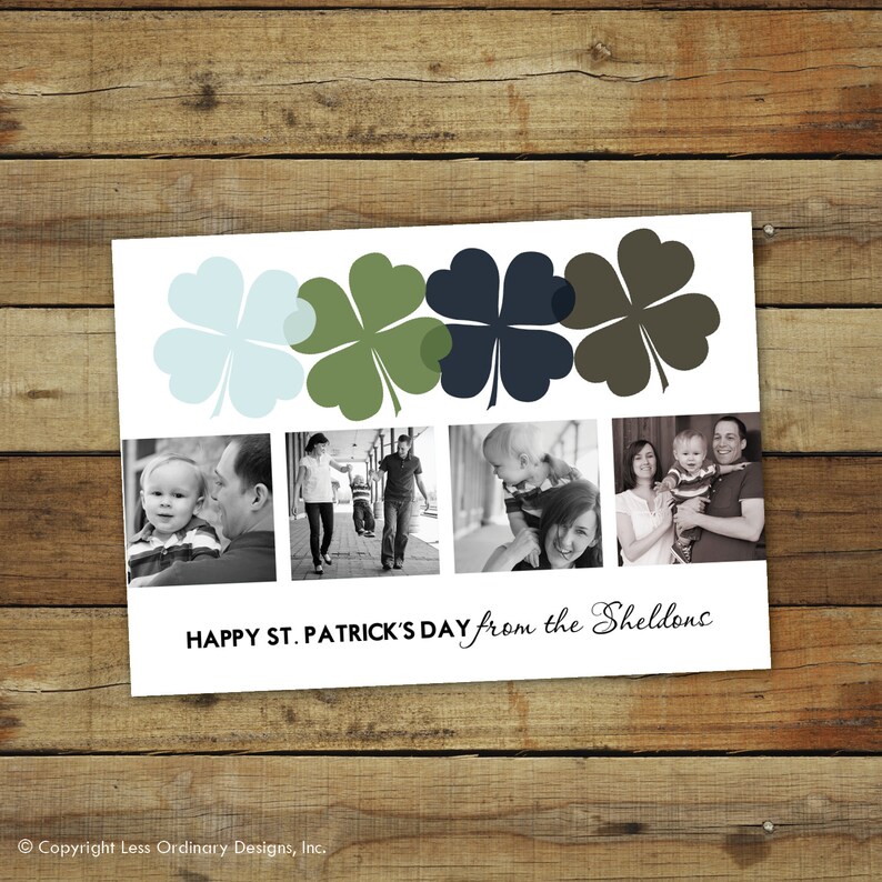St. Patrick's Day photo card, mod clovers image 3