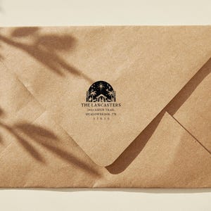 Gepersonaliseerde kerstkaartstempel - kerstster kerststal rubberstempel - modern christelijk kerstkaartontwerp