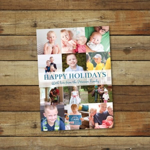 Christmas card photo collage, new year card or holiday card, instagram photo holiday card, printable or printed cards, personalized