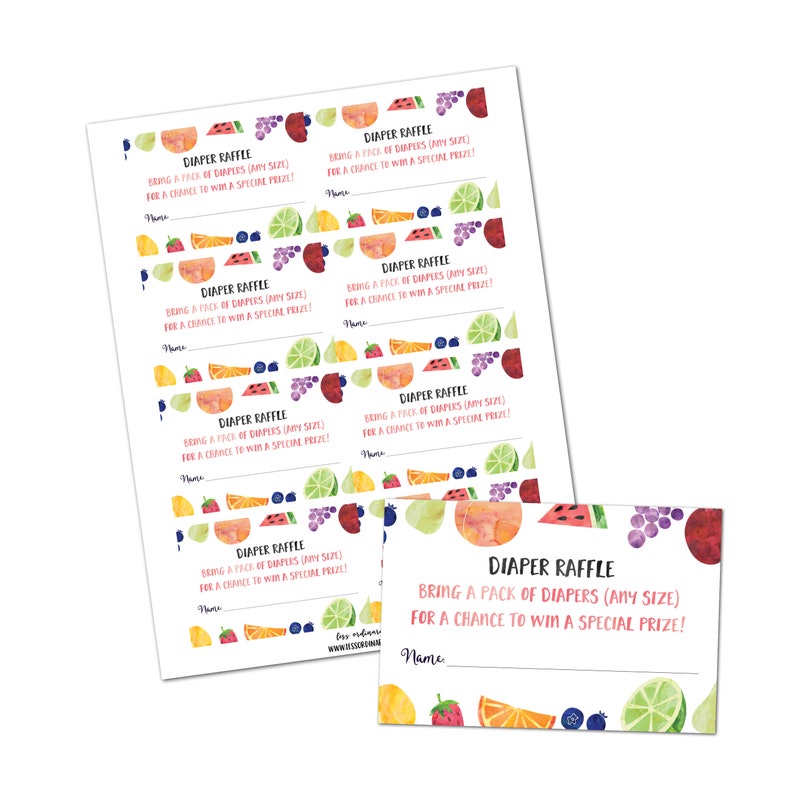 Fruit diaper raffle invitation printable inserts, Fruit baby shower, instant download pdf 画像 2