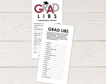 Grad Libs - Cartes de conseils mad lib pour l'obtention du diplôme, activité portes ouvertes, activité de fête de remise des diplômes, téléchargement immédiat imprimable, pdf modifiable