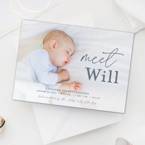 Meet Baby birth Announcement, cute newborn photo card, custom birth announcement