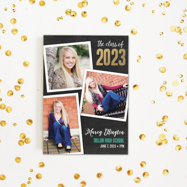 Glitter graduation announcement and party invitation glitter look 2023 graduation photo card printable or printed cards image 9