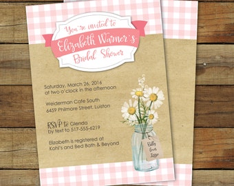 Invitación para despedida de soltera con picnic de cuadros rosas
