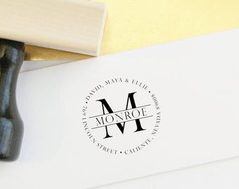 Runder Adressstempel - Monogramm Adressstempel - Selbstfärbender Absenderadressstempel - Individueller und personalisierter Stempel, Einweihungsgeschenk