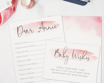 Baby Shower Games - Printable Dear Baby Shower Game - editable text - Baby wishes game Instant Download - watercolor splash