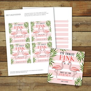 Flamingo Valentine's Day Card Printable Flamingo Valentine I'm Tickled Pink valentine editable pdf instant download image 3