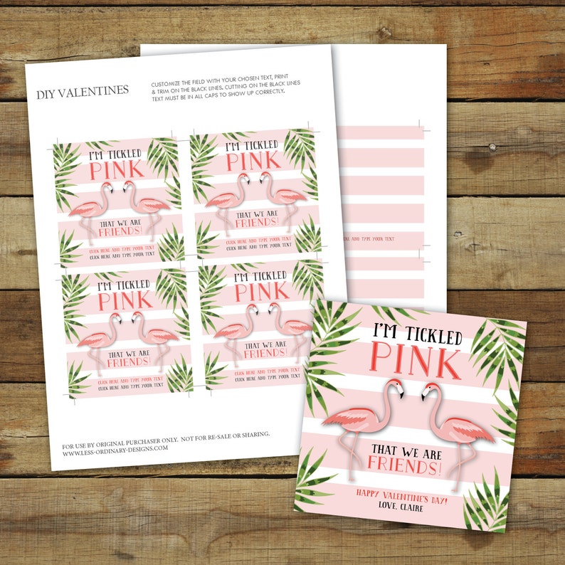 Flamingo Valentine's Day Card Printable Flamingo Valentine I'm Tickled Pink valentine editable pdf instant download image 3