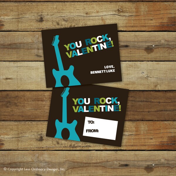 You Rock Valentine card, rock and roll guitar printable valentine, editable pdf - instant download