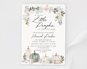 Pumpkin Baby Shower Invitation, Little Pumpkin Baby Shower, Fall Baby Shower Invite, Autumn Shower, Printed or Printable