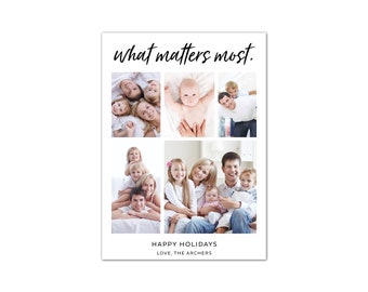 What matters most Family Christmas Card - Meaningful Holiday Card - Simple Christmas photo card for family photos - Custom colors