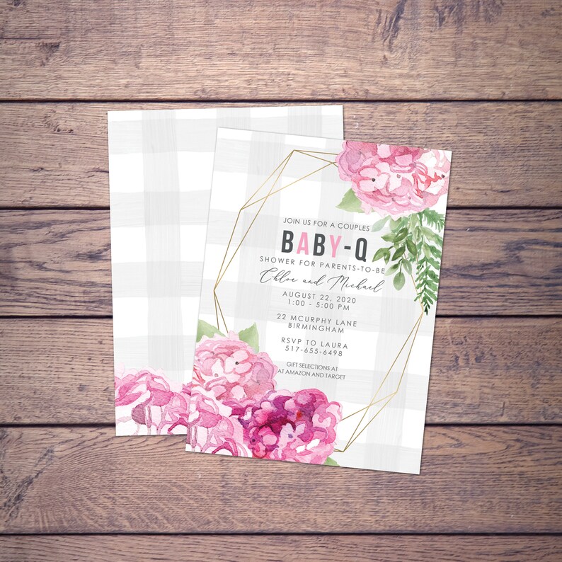 Picnic Baby Shower Invitation Pink Hydrangea Baby Shower Etsy