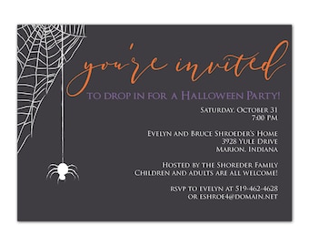 Spider web Halloween Party invitation, spider web printable party invitation