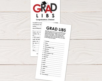 Grad Libs - Red and black High School Graduation mad lib advice cards, open house graduation party activity, printable instant download