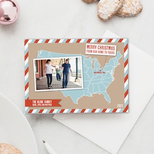 US Map Christmas card, moving announcement, we've moved, Merry Christmas from our home to yours, Christmas photo card