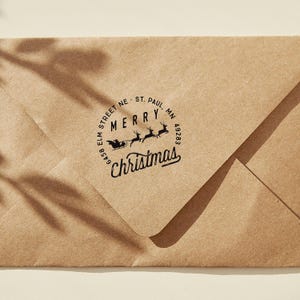 Merry Christmas-adresstempel - kerstkaart retouradresstempel - aangepaste en gepersonaliseerde postzegel - kerstman en rendierenstempel