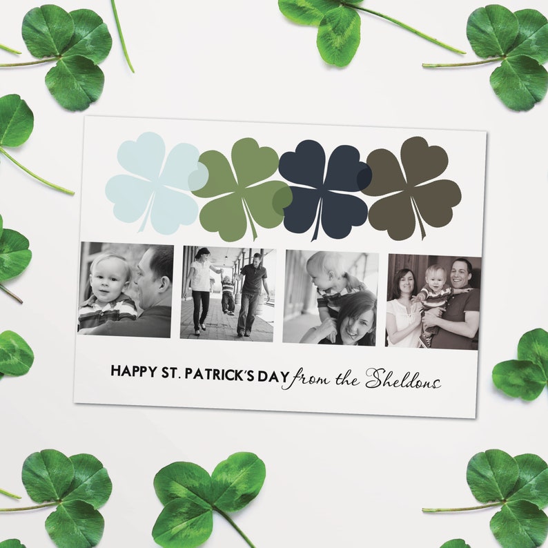 St. Patrick's Day photo card, mod clovers image 2