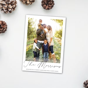 Minimalist Christmas Card with photo - Simple Christmas photo card for family photo - Family Name