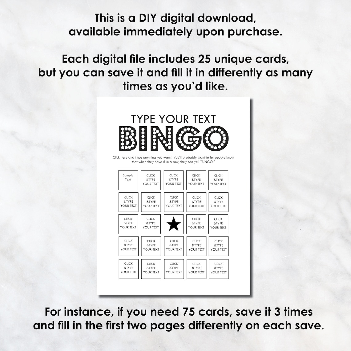 Bingo Cards Custom Bingo Cards type your own text cards Etsy