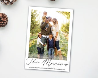 Minimalist Christmas Card with photo - Simple Christmas photo card for family photo - Family Name