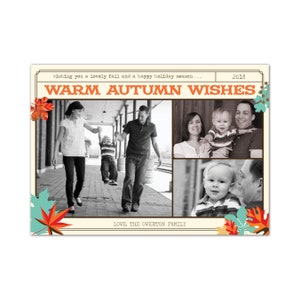 Herfstwensen fotokaart met herfstbladeren - fotokaart herfstbladeren voor herfstfamiliefoto&#39;s - afdrukbare herfstwenskaart