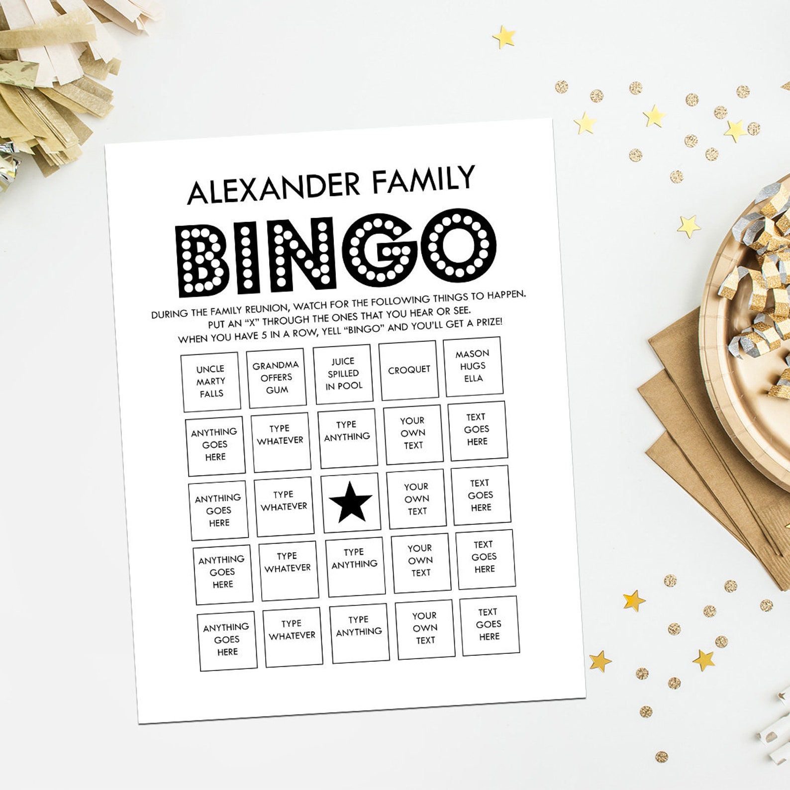 Automatic bingo cards make your own bingo game custom words etsy