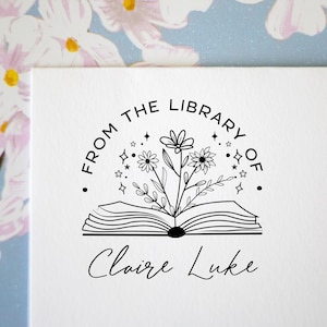 Floral Book Stamp - Personalized Ex Libris, Flower Library Rubber Stamp, Self-Inking, Christmas Gift for Her