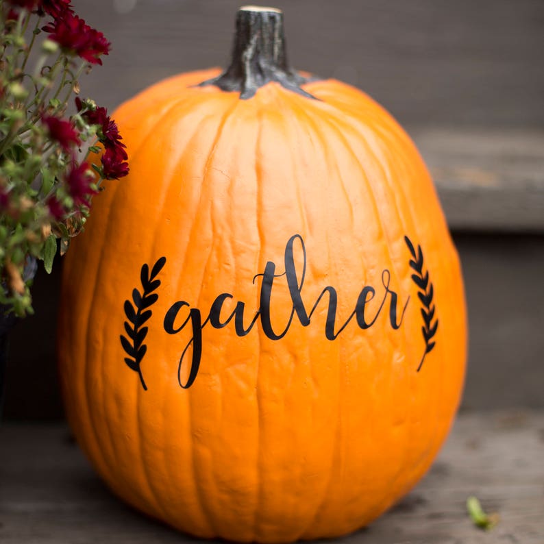 Gather Halloween Pumpkin Decals, gather pumpkin stickers, easy pumpkin decorating, fall decor, pumpkin front porch decorations image 1