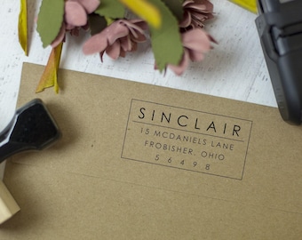 Moderne adresstempel - zelfinktende retouradresstempel - rubberstempel - aangepaste en gepersonaliseerde stempel, housewarmingcadeau - Sinclair