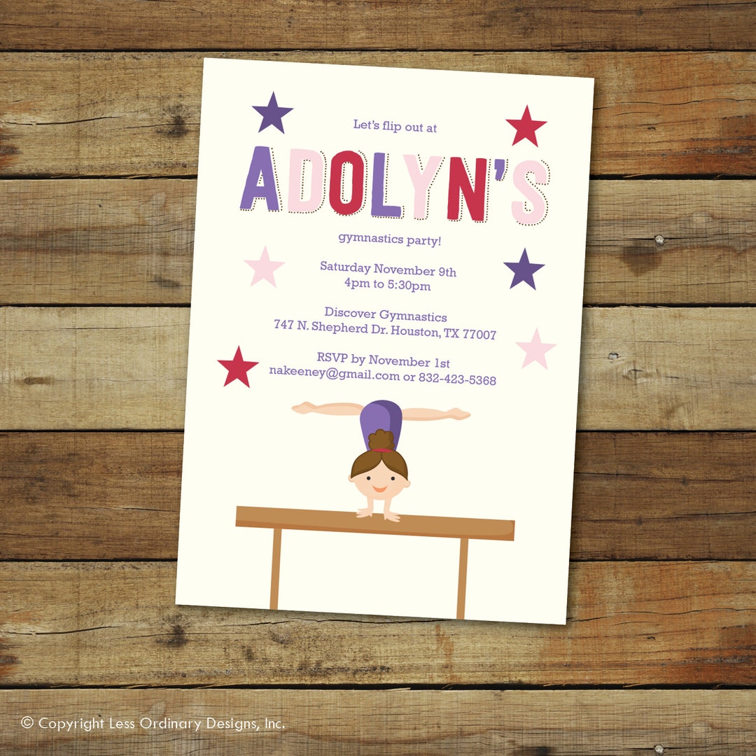 Gymnastics Birthday Invitation, Birthday Party Invitation, Gymnast ...