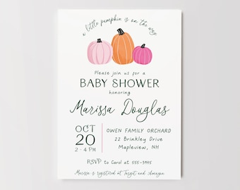 Pumpkin Baby Shower Invitation, Little Pumpkin Baby Shower, Fall Baby Shower Invite, Autumn Shower, Printed or Printable