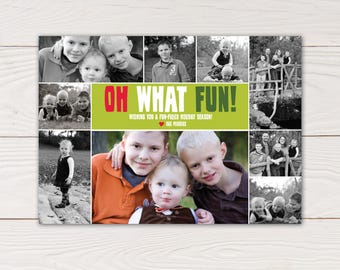 Oh What Fun! Christmas card photo collage, Christmas Photo card, personalized holiday card, family photos