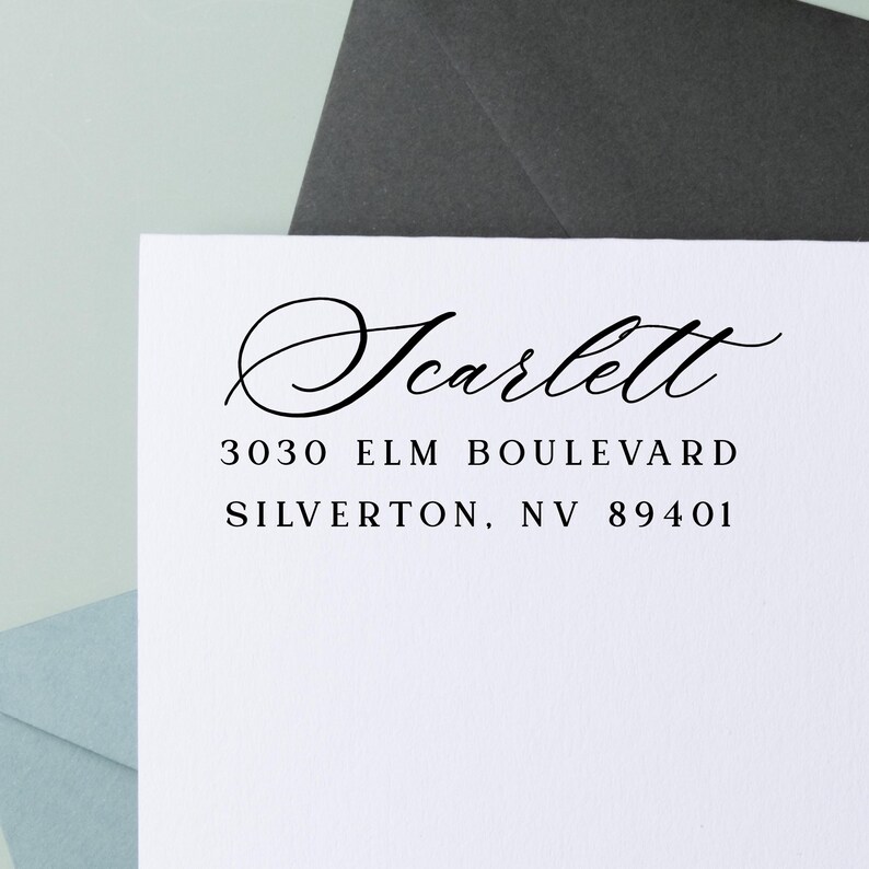 Customizable Script Font Return Address Stamp Custom Address Stamp With Calligraphy Font - Elegant Script Return ...