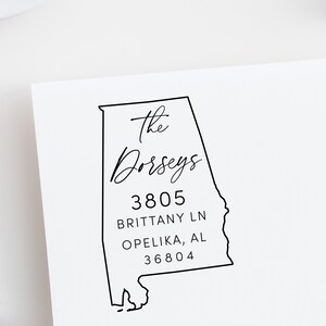 Alabama address Stamp - Modern Self Inking Return Address Stamp - Personalized Stamp for a Housewarming gift for a move to Alabama state