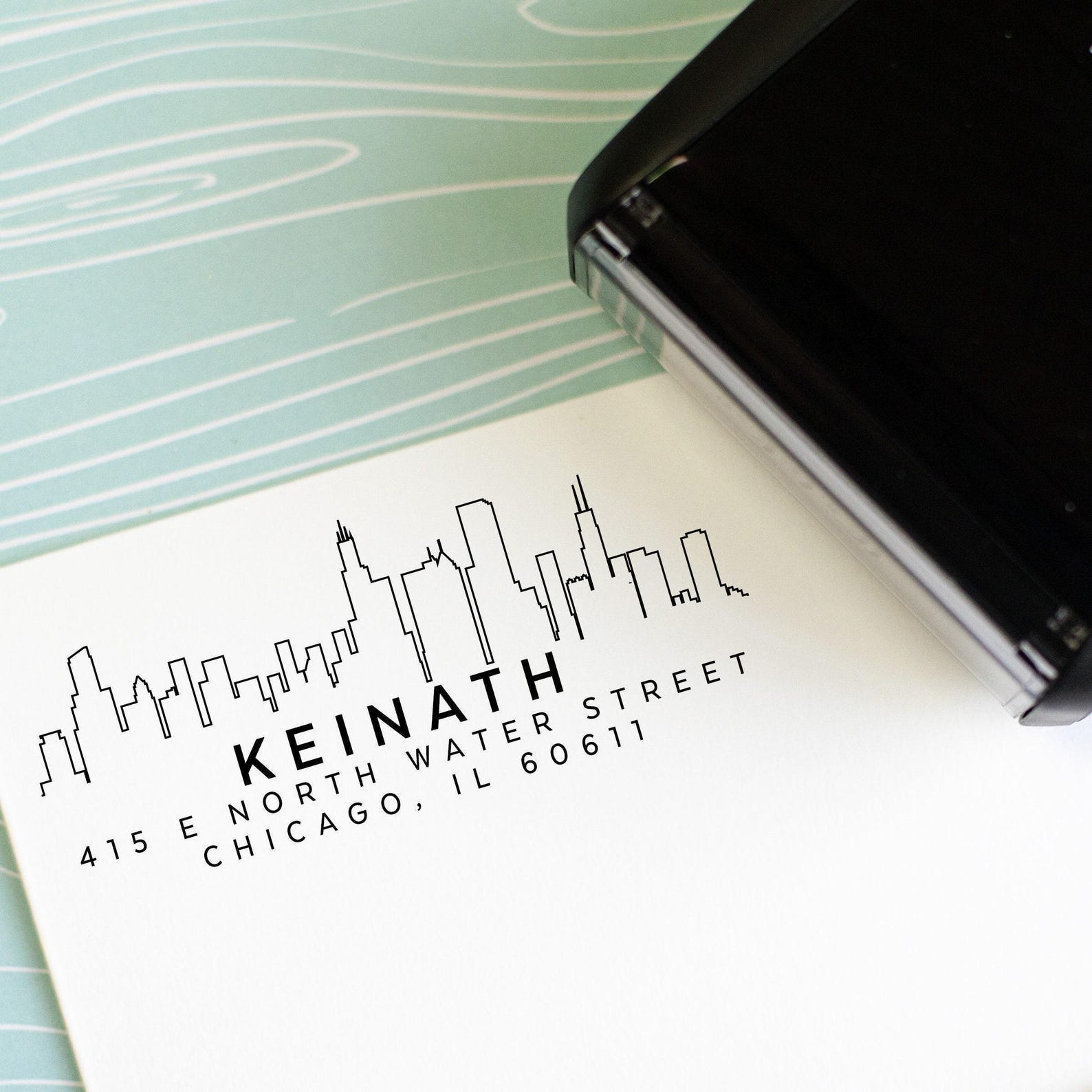 Chicago skyline address Stamp - Self Inking Return Address Stamp city skyline of Chicago housewarming gift Personalized Stamp - Self-inking, Basic Black