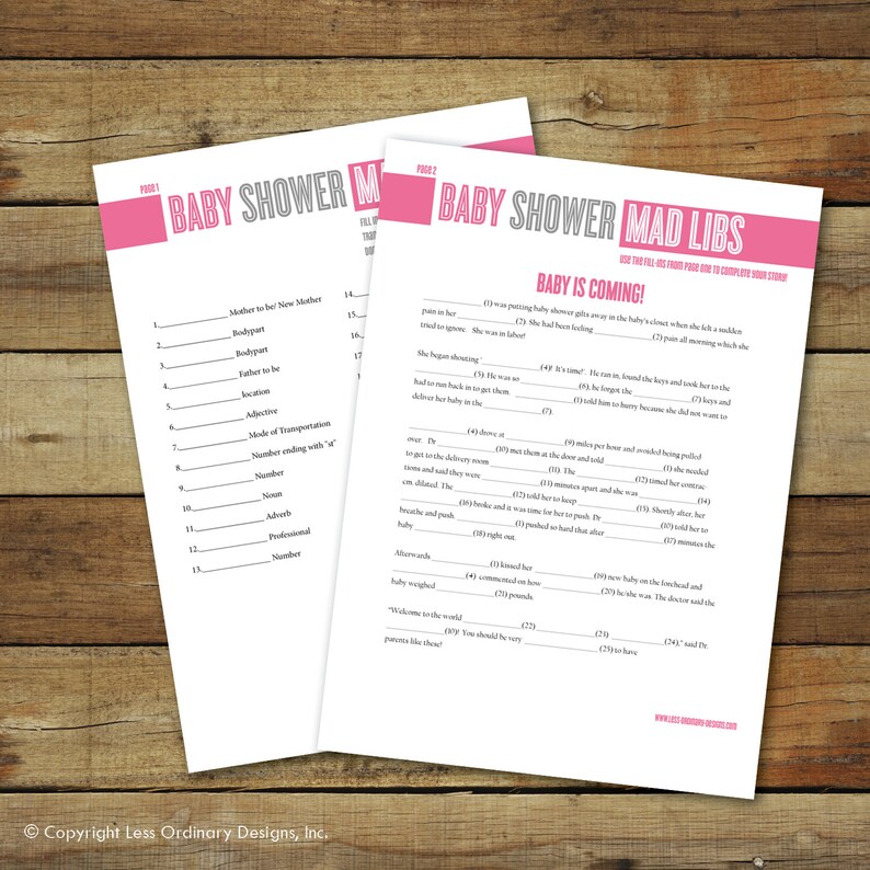 Baby Shower Mad Libs Printable Baby Shower Game Instant | Etsy