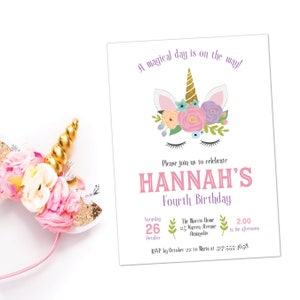 Unicorn invitation, unicorn birthday party invite, magical unicorn birthday party, unicorn invite, printable or printed unicorn invitations