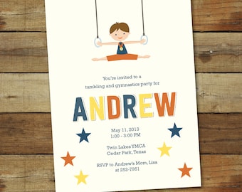 gymnastics birthday invitation, birthday party invitation, gymnast birthday party, gymnastics party printable