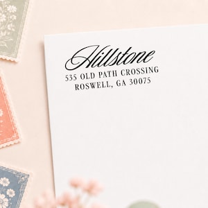 Elegant Script Address Stamp, Housewarming Gift, Last Name Return Address Stamp, Self Inking or Wood Block