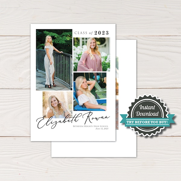 Photo Graduation Announcement, 2026 Graduation Party invitation template - Graduation Announcement photo card, DIY Corjl Instant download