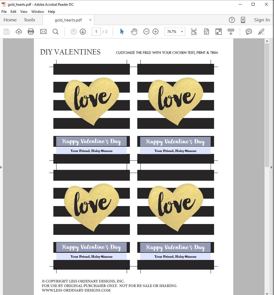 Gold Heart Printable Valentine's Day Card Modern Black - Etsy