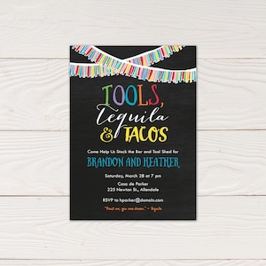 Tool wedding shower invitation or stock the bar wedding shower invitation for co-ed shower - custom wedding shower invitation