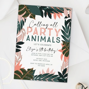 Calling All Party Animals birthday invitation, Modern Safari or Zoo Birthday Invitation, Jungle Birthday Party