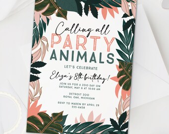 Calling All Party Animals birthday invitation, Modern Safari or Zoo Birthday Invitation, Jungle Birthday Party