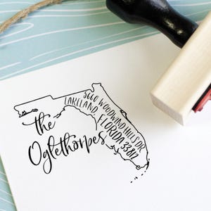Sello de dirección de Florida - Sello de dirección de remitente autoentintable - Sello personalizado para un regalo de inauguración de la casa por una mudanza a Florida - Sello del estado