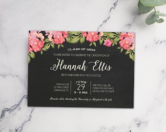 Floral graduation party invitation, roses graduation open house or graduation party invitation for her, class of 2023